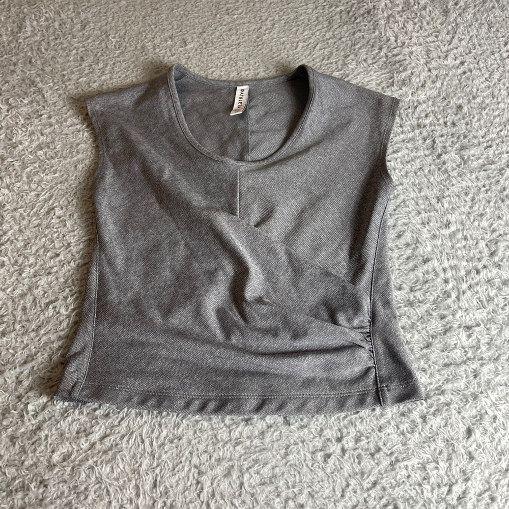Athleta Womens XS Heather Gray Ribbed Sleeveless Wrap Front Ruching Yoga Top